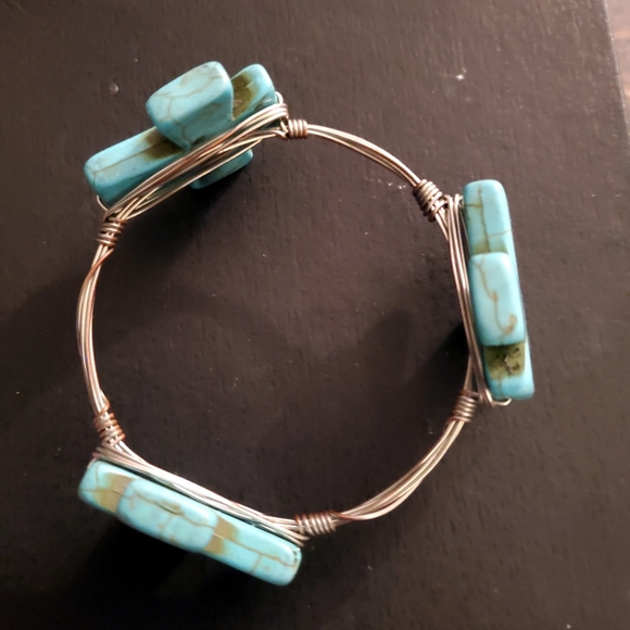 Light blue 3 cross & silver handmade bracelet - Picture 3 of 4